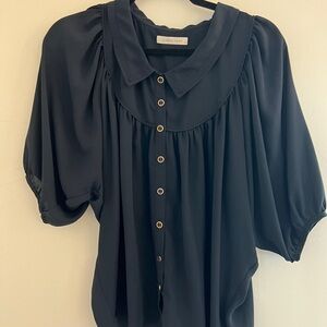Elegant Navy Button-Up Blouse